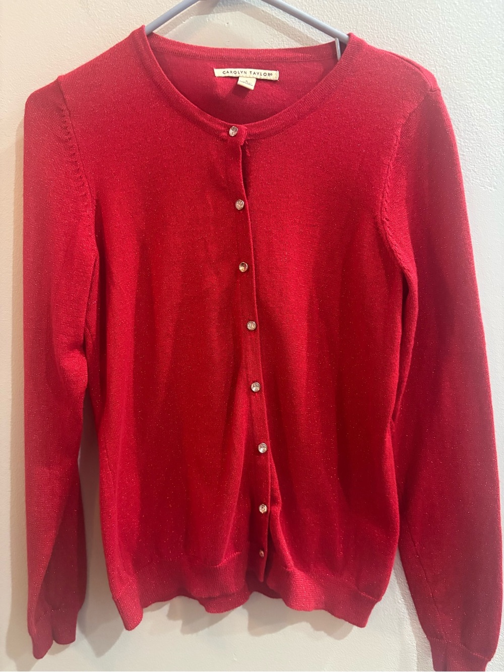 Carolyn Taylor Sparkle Red Button-Front Cardigan Size S